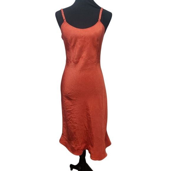 Vintage Snip-It Slip Size36 Tomato Red Orange Midi Adjustable Spaghetti Straps - Picture 1 of 12
